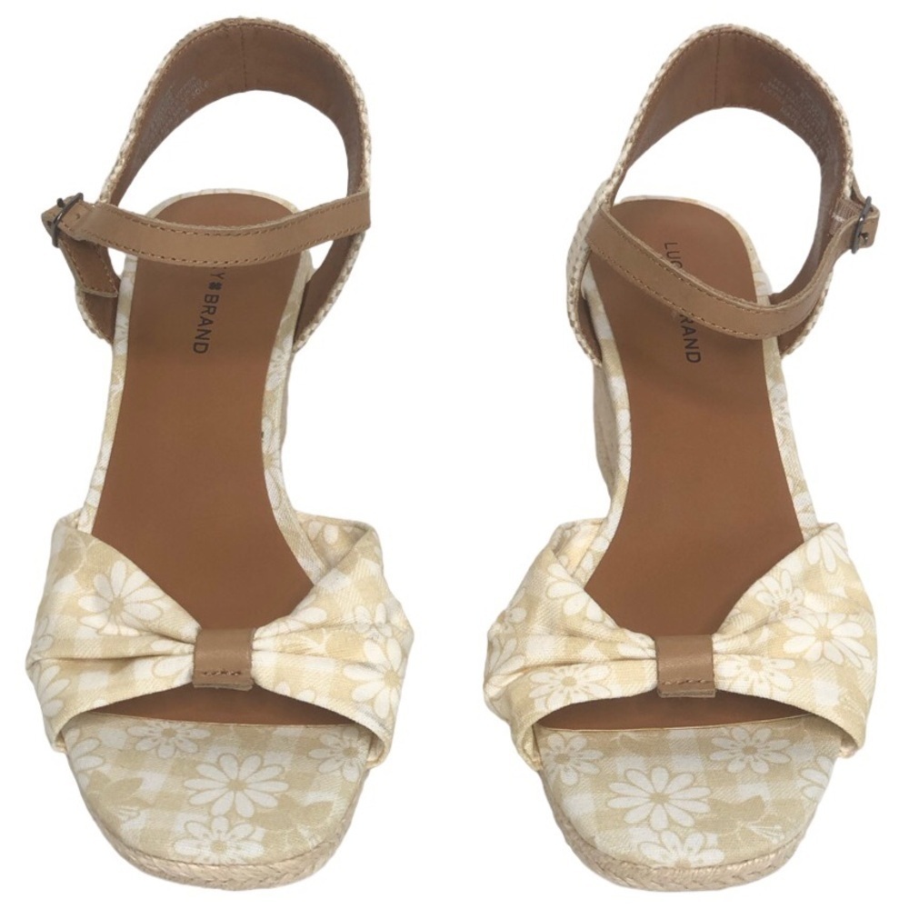 LUCKY BRAND MACRIMAY DAISY FLORAL ESPADRILLE WEDGE SANDALS NWOT